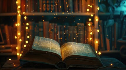 Open magic book with magic light on vintage background. open book on the background of an old...