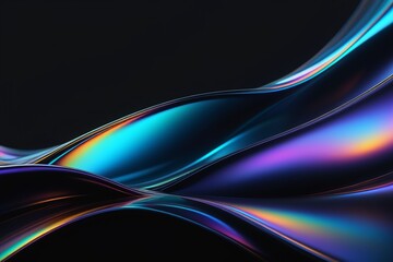Abstract silky and shiny waves on a dark background, horizontal composition