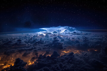 thunderstorms dark sky seen from space High-altitude light up the night sky