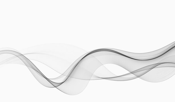 Gray transparent flow of wavy lines on a white background. Abstract wave background.