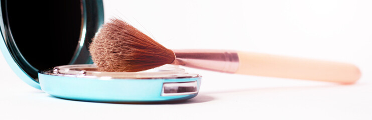 Large makeup brush and powder, cosmetics