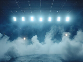 Stadium arena lights and smoke