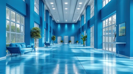 Futuristic Blue Corridor Illuminated by Elegant Neon Lights