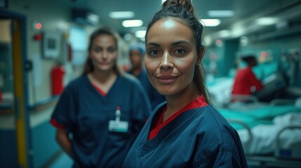 Naklejka premium Compassionate Care: Professionals in a Busy Hospital Setting