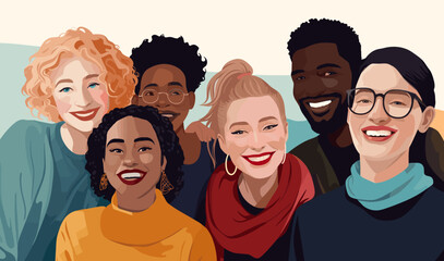 multicultural diverse group of people friends smiling happy vector illustration