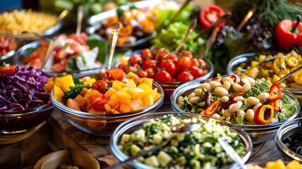 Assorted Fresh Salads Buffet Spread Healthy Eating Concept