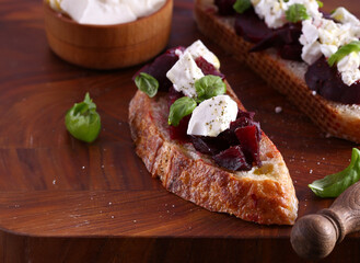 bruschetta with feta cheese and baked beets