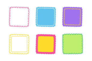 Hand drawn multicolored square frames for text. Quote text boxes doodle style set.