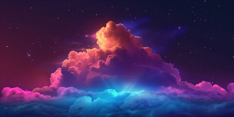 Glowing cloud background pattern. Sunset or sunrise background. Purple pink decorative horizontal...