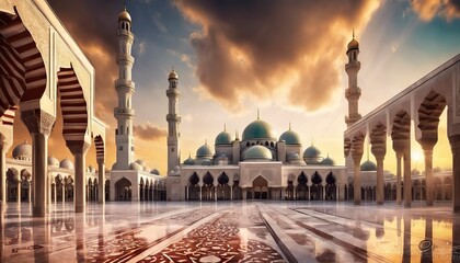 mosque scene, muslim culture, muslim architecture - obrazy, fototapety, plakaty