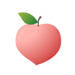 Peach cartoon vector. Doodle peach with leaves icon. Peach fruit in shape of heart isolated on white background. Farm, natural food, fresh fruits.