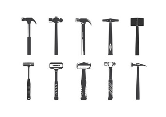 Vintage retro hipster icon set hammer.  logo Carpentry tools silhouette