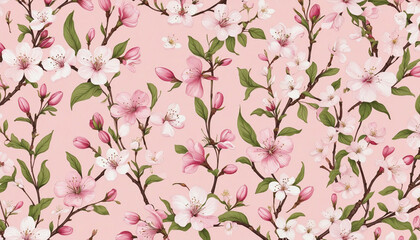 Obraz na płótnie Canvas Pink delicate background cherry flowers pattern.