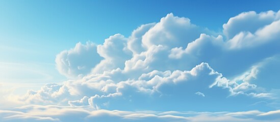 Blue sky with clouds and sun light. Close up panorama of sky during the day.