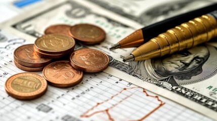 Financial Analysis: A Close-Up of Currency and Graphs