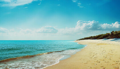 Obraz premium Beautiful white beach and blue ocean at the sunny summer day. 