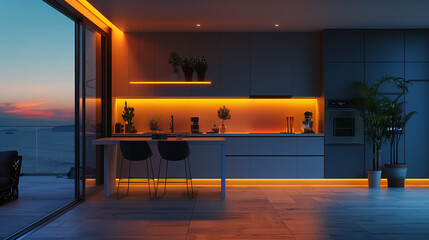 Modern kitchen interior. AI generated art illustration.