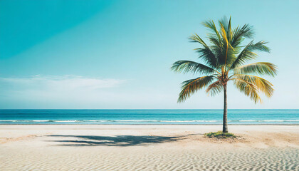 Obraz premium Palm tree on the beautiful white beach and blue ocean. 