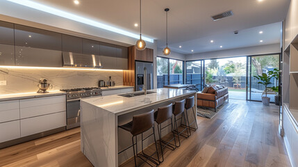 Modern kitchen interior. AI generated art illustration.