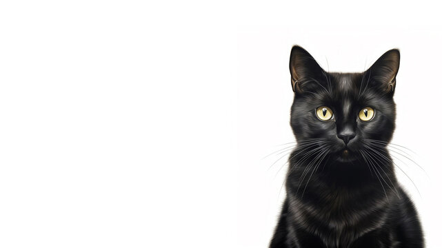 black cat on a white. Cat isolated on white background. Mockup. 