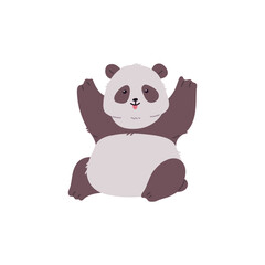 Cute panda vector icon, big Asian bear with black and white wool, fluffy fur, funny panda stuck out tongue, wild animal