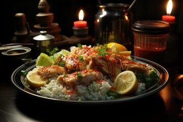 Dish defines tuna salad caesar shrimp chicken legs side view, generative IA - obrazy, fototapety, plakaty
