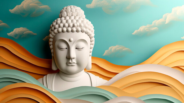 head of buddha statue. Greeting Card, Banner,  Image For Website, Desktop Wallpaper, Frame, Blank. Invitation.