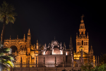 Fototapeta na wymiar Seville Cathedral At Night In Spain