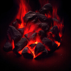 Hot burning coals. AI render.