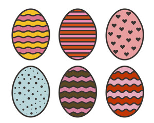 Set of cute colorful vibrant Easter eggs with different geometric patterns