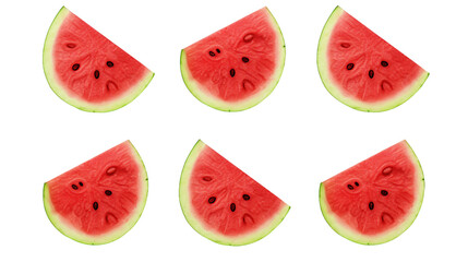 Watermelon Slices Heap Isolated on Transparent Background, Top View Digital Art 3D - Refreshing Summer Fruit Collection for Healthy Snack Illustrations and Tropical Designs.