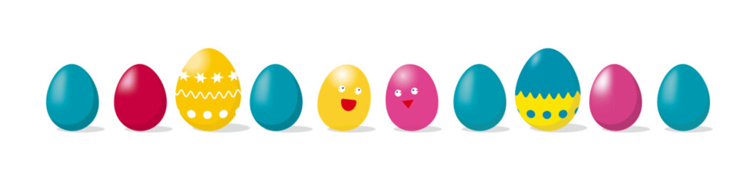 bunte Ostereier in einer Reihe