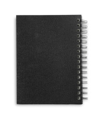 One notebook with black cover isolated on white, top view