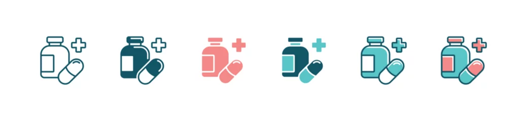 Poster a bottle of medicine pill icon set medical capsule prescription with cross sign vector illustration © elmantastic