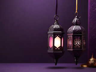 Arabic lantern on purple background