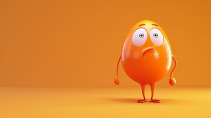 A mischievous 3D animated cartoon character, captured in a playful stance, isolated on a dynamic orange background.  - obrazy, fototapety, plakaty