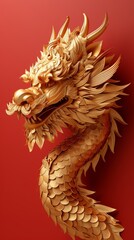 Obraz premium a golden dragon statue is hung on a red background