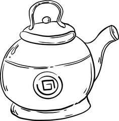 sketch gold tea kettle hand drawn