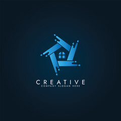 Vector circle blue logo symbol isolated abstract  real estate house logo design template