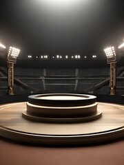  	
Photo close up Platform or round podium in soccer stadium for award ceremony and blur background 