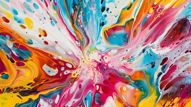 A mesmerizing explosion of vibrant hues dance across the canvas in this abstract painting, showcasing the limitless possibilities of modern art through the skillful use of acrylic paint 