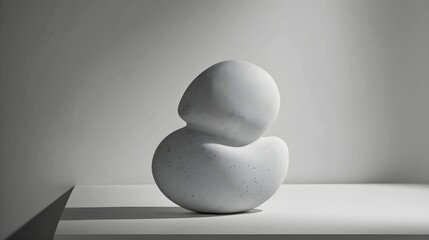 a minimalist sculpture made of smooth white stone 