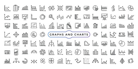 Charts and graphs related vector icons for your design. Graphics and statistics icons set.