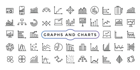 Charts and graphs related vector icons for your design. Graphics and statistics icons set.