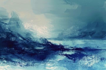 Abstract blue brush strokes on canvas - This image features layered blue and white brush strokes creating an abstract icy landscape vibe perfect for backgrounds