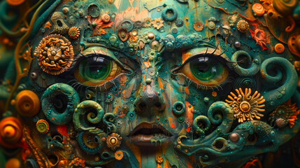 Abstract Steampunk Face Art with Intricate Details - obrazy, fototapety, plakaty