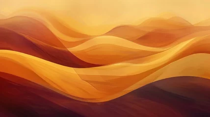 Papier Peint photo Orange Abstract wavy landscape in sunset color palette - This digital artwork presents a wavy landscape in sunset hues, bringing a sense of calm and warmth