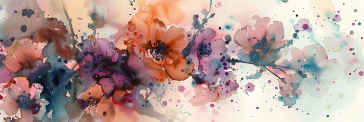 Abstract watercolor floral pattern background - This is a delicate and abstract watercolor banner with a floral pattern in warm and cool tones - obrazy, fototapety, plakaty