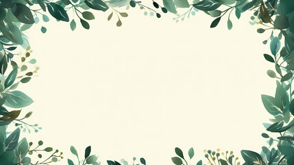 Green leaves watercolor copy space, green leaves with space for text