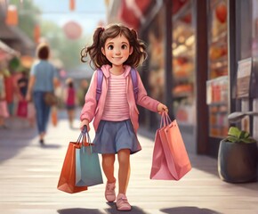 girl with shopping bags - obrazy, fototapety, plakaty
